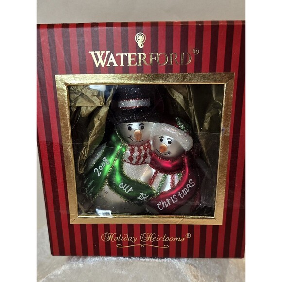 2008 Our 1st Christmas Waterford Heirloom‎ Ornaments Snowman Couple BNIP - Picture 1 of 7